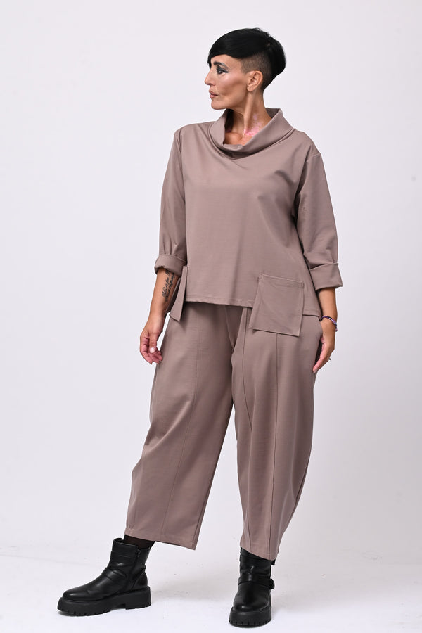 Maglia collo anello taschini - Greige