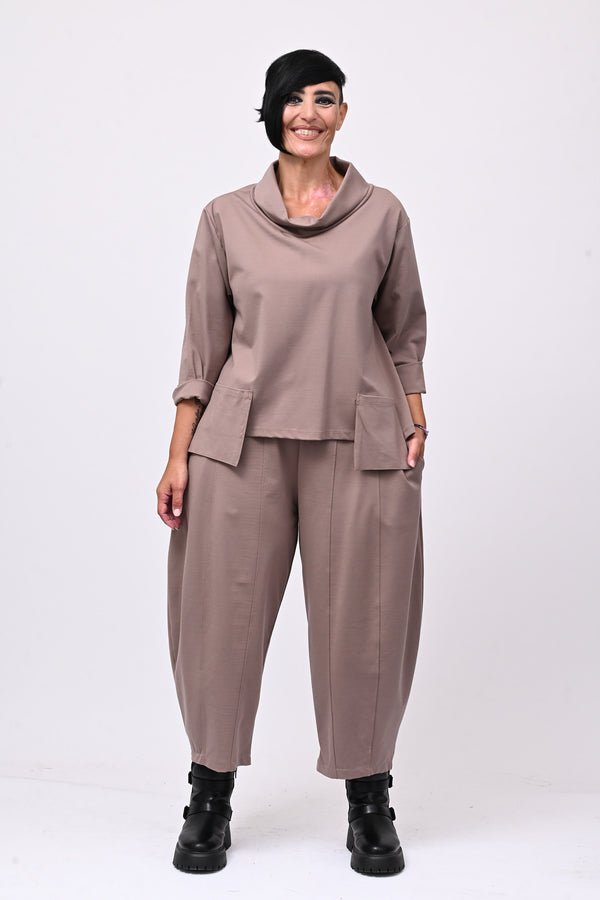 Pantalone punto Milano cuciture - Greige
