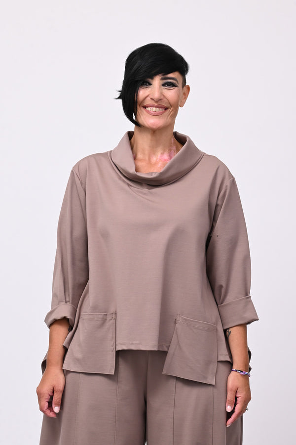Maglia collo anello taschini - Greige