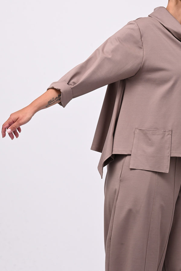 Maglia collo anello taschini - Greige