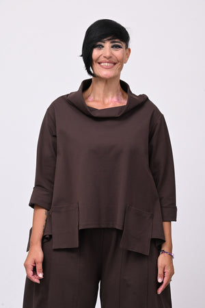 Maglia collo anello taschini - Moro