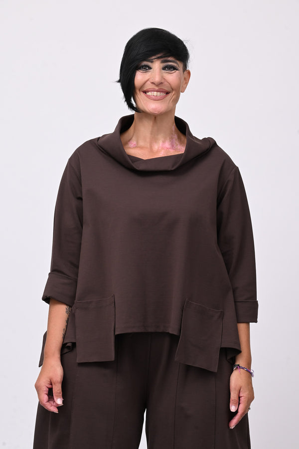 Maglia collo anello taschini - Moro