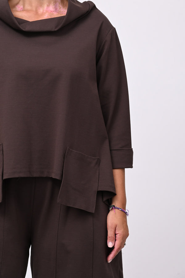 Maglia collo anello taschini - Moro