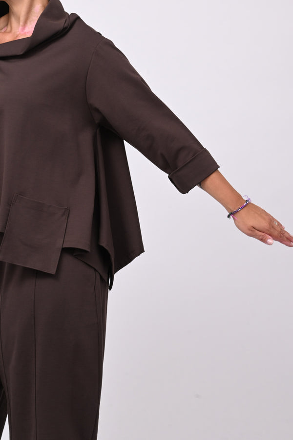 Maglia collo anello taschini - Moro