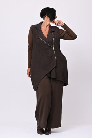 Gilet zip stropiccio - Moro