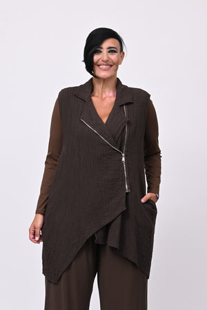 Gilet zip stropiccio - Moro