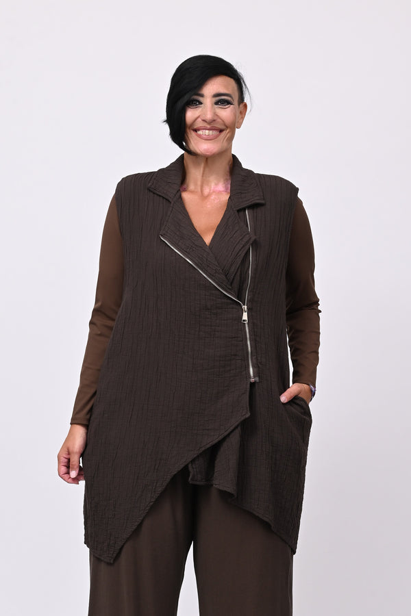 Gilet zip stropiccio - Moro
