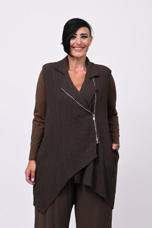 Gilet zip stropiccio - Moro