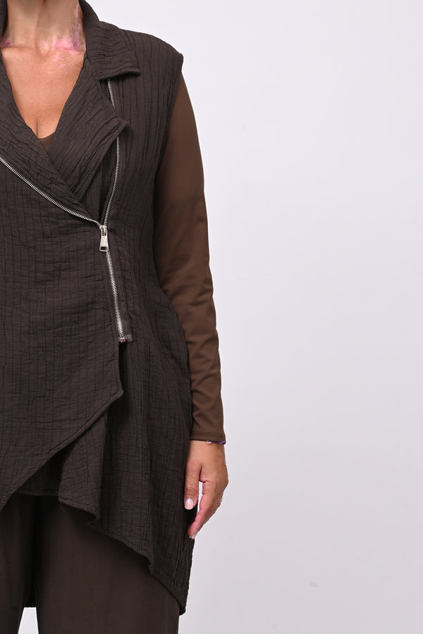 Gilet zip stropiccio - Moro