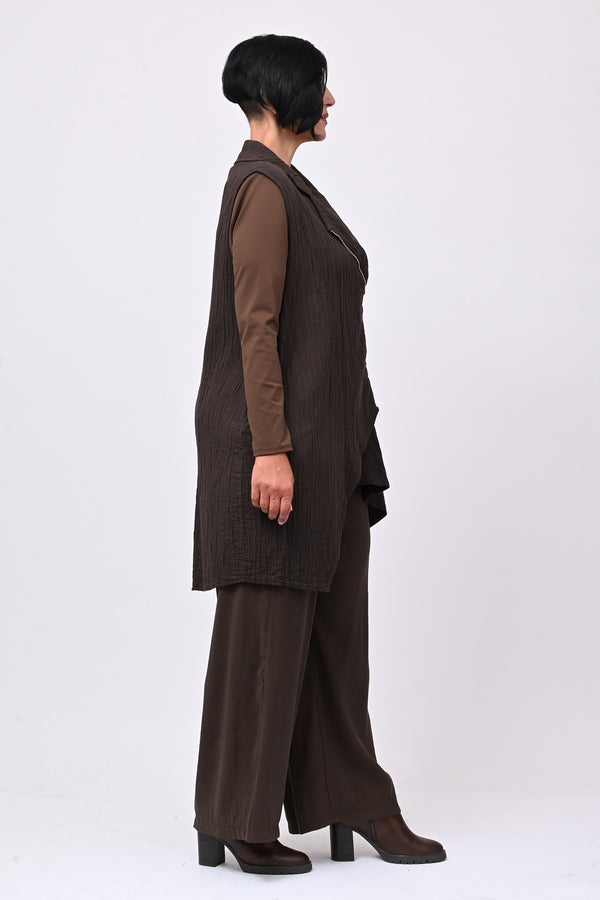 Gilet zip stropiccio - Moro