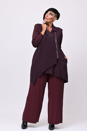Gilet zip stropiccio - Melanzana