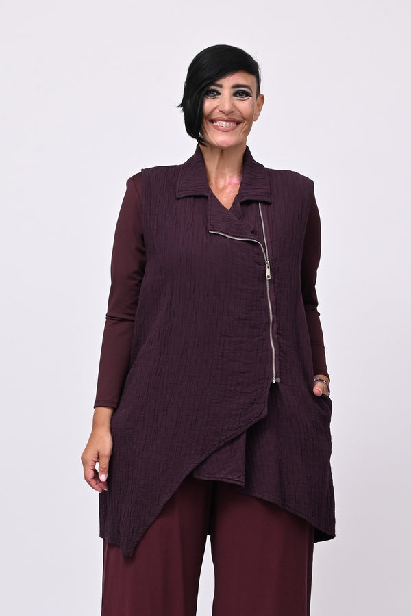 Gilet zip stropiccio - Melanzana