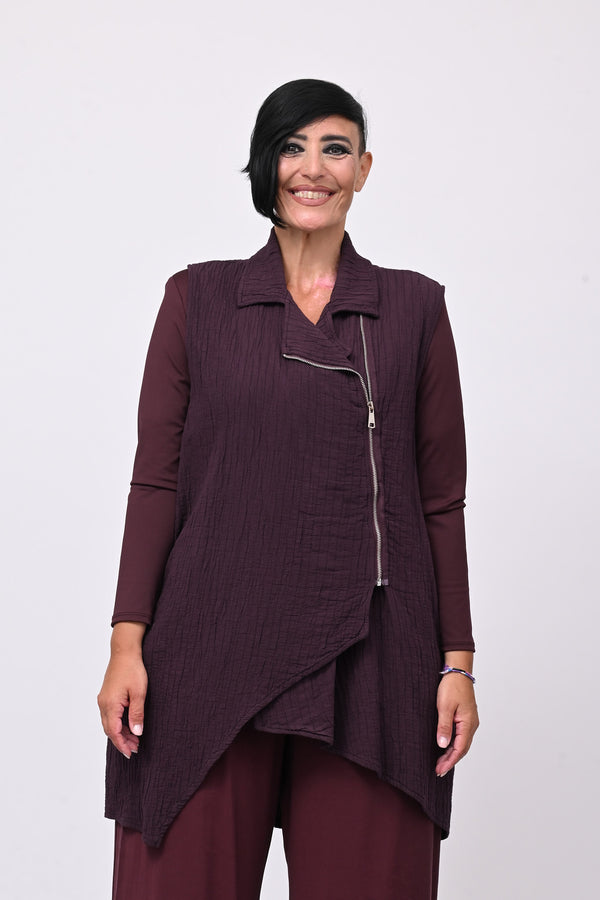 Gilet zip stropiccio - Melanzana
