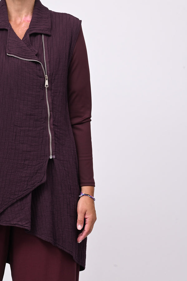 Gilet zip stropiccio - Melanzana