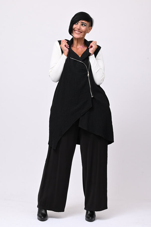 Gilet zip stropiccio - Nero