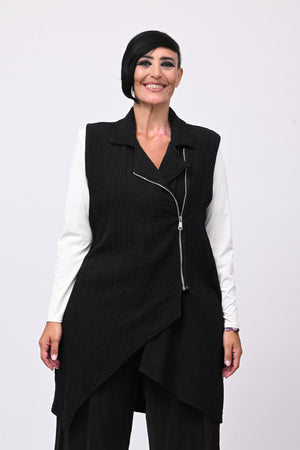 Gilet zip stropiccio - Nero