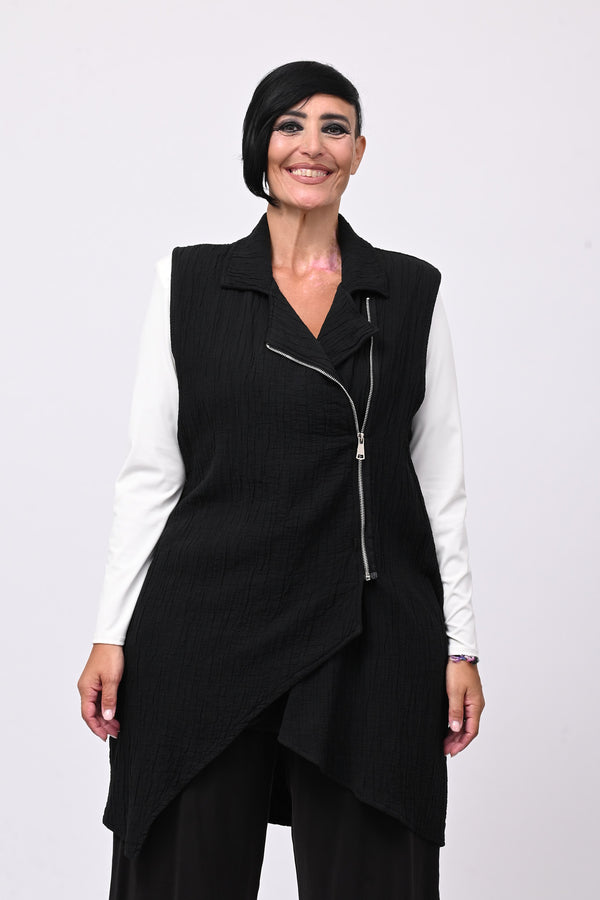 Gilet zip stropiccio - Nero