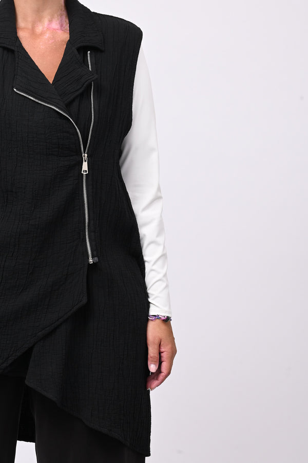 Gilet zip stropiccio - Nero