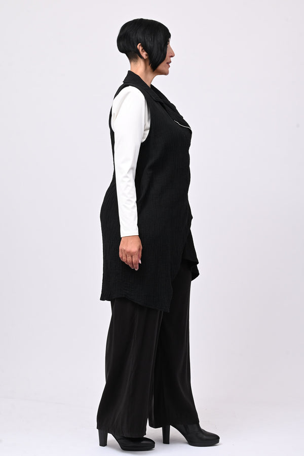 Gilet zip stropiccio - Nero