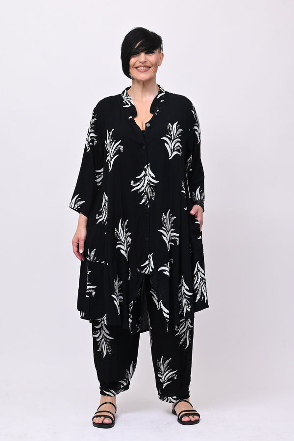 Maxi camicia coreana fantasia - Nero