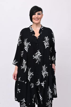 Maxi camicia coreana fantasia - Nero