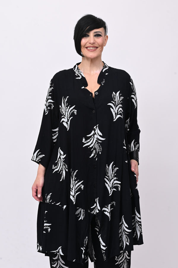 Maxi camicia coreana fantasia - Nero