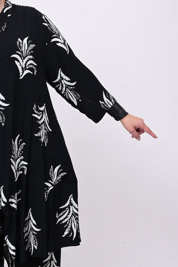 Maxi camicia coreana fantasia - Nero