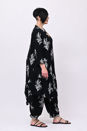 Maxi camicia coreana fantasia - Nero