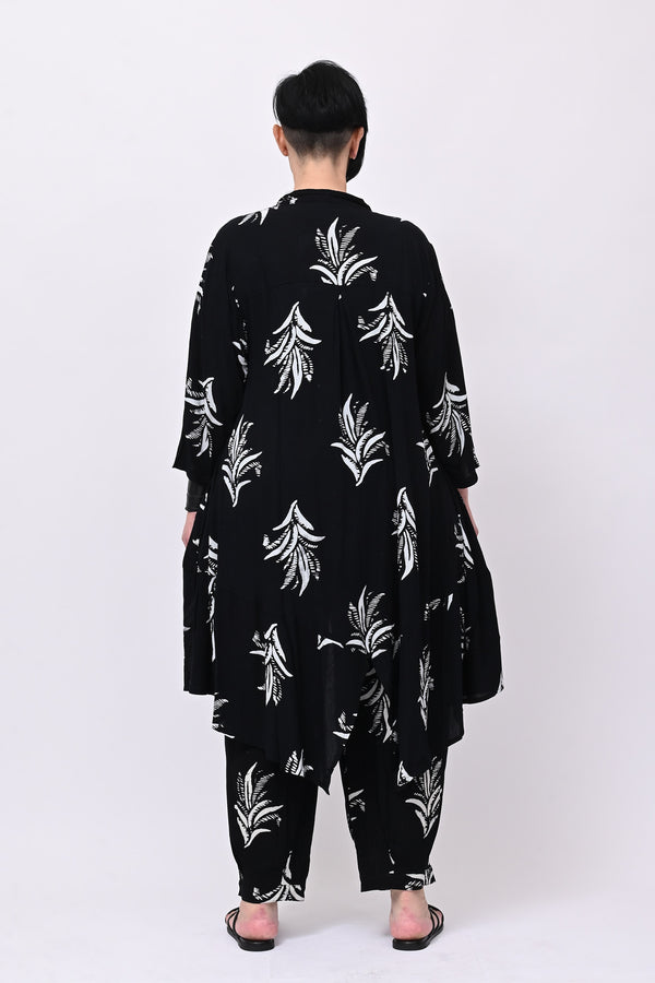 Maxi camicia coreana fantasia - Nero