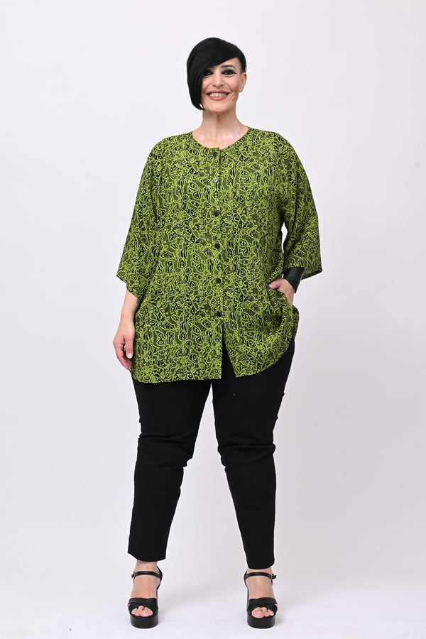 Camicia bottoni girocollo - Verde acido
