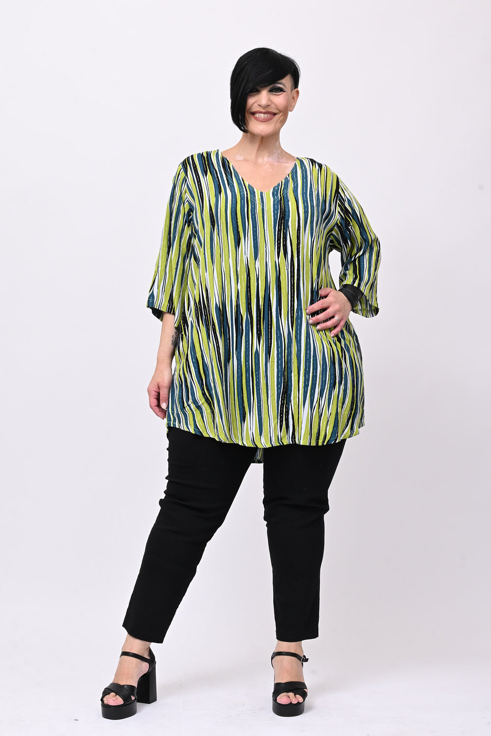 Blusa tasche scollo V - Verde acido