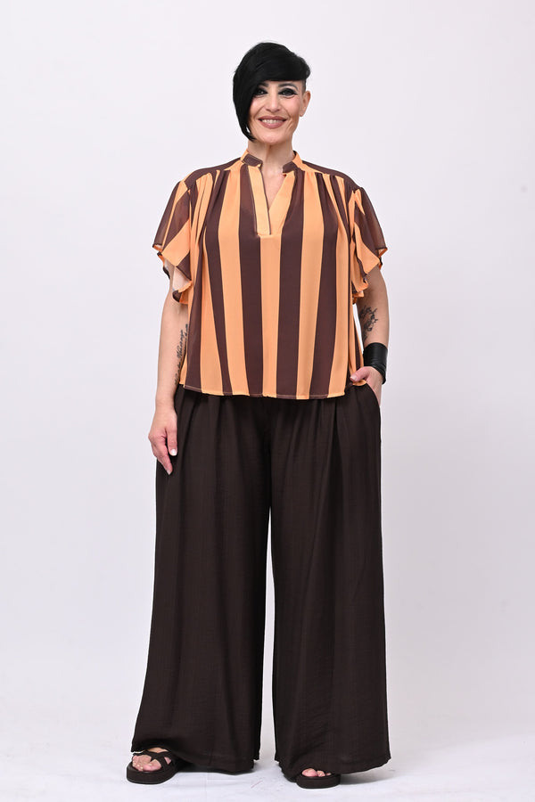 Blusa righe svasata - Papaya