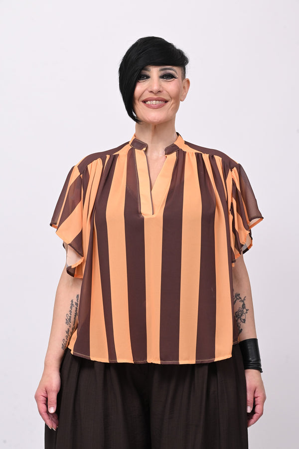 Blusa righe svasata - Papaya