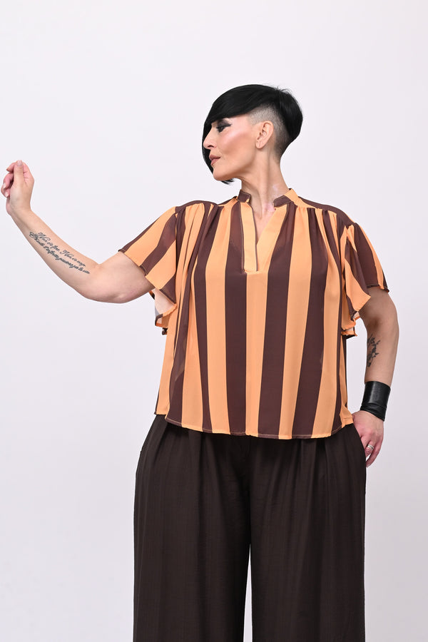 Blusa righe svasata - Papaya