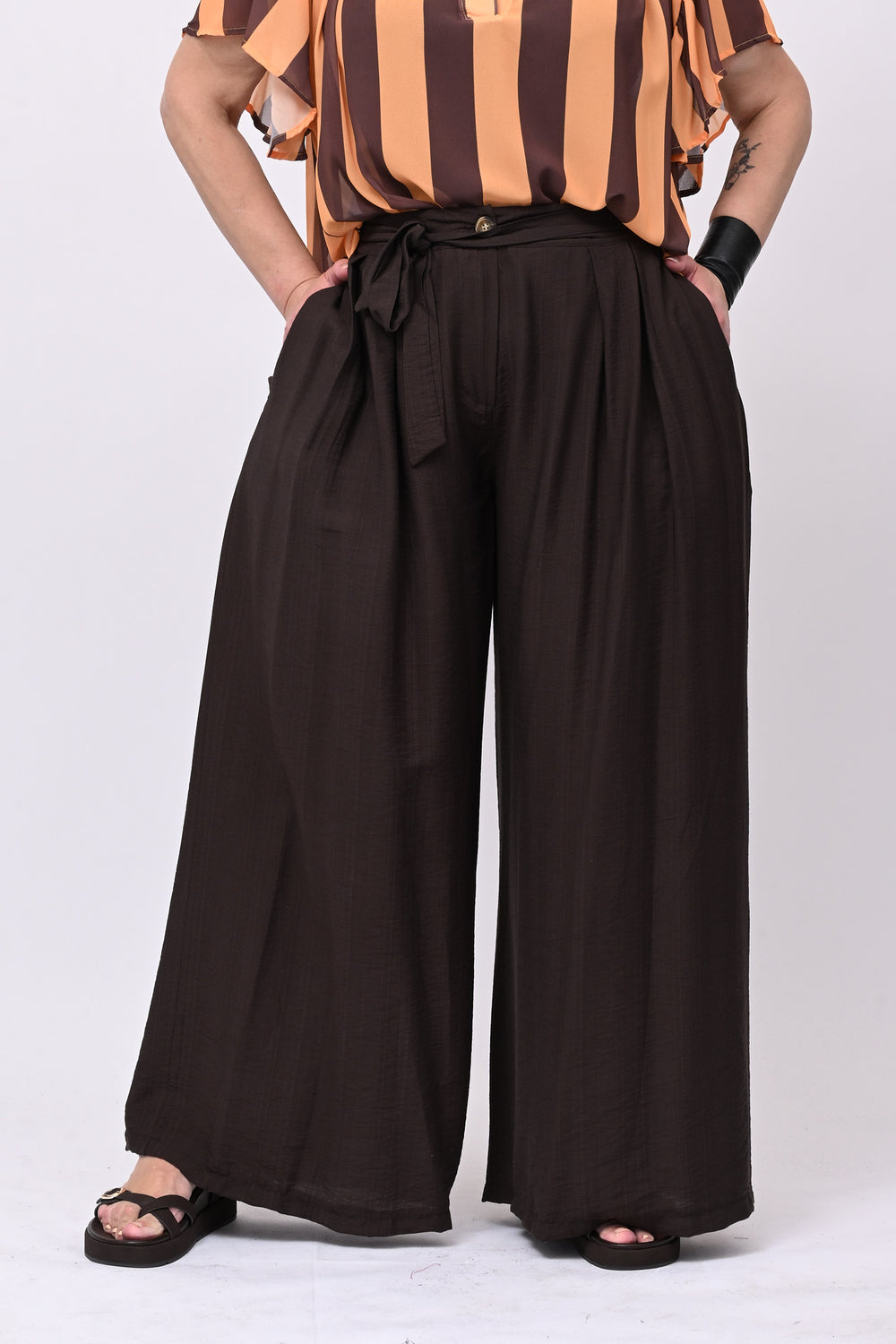 Pantalone maxi pieghe - Moro