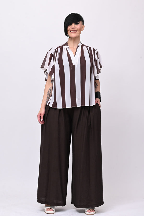 Blusa righe svasata - Moro