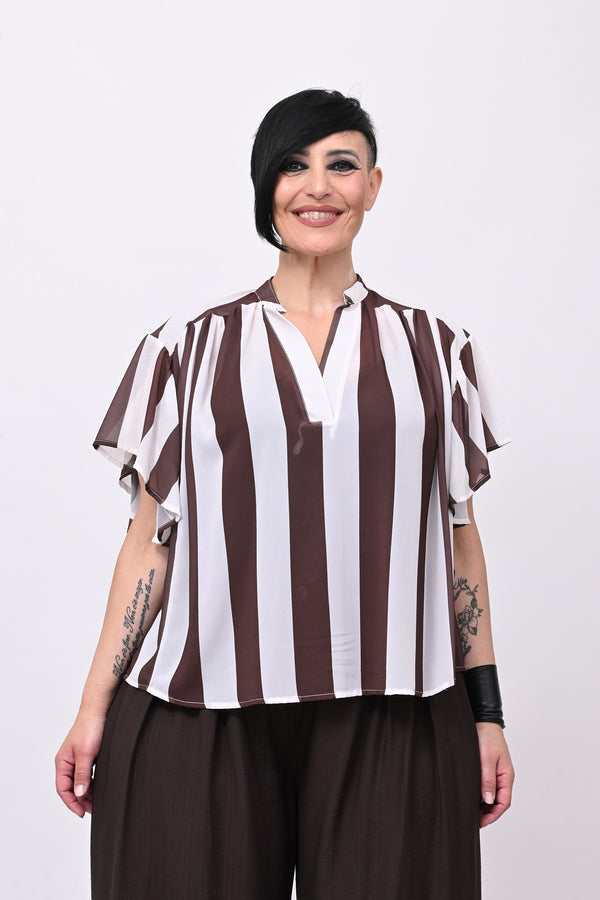 Blusa righe svasata - Moro