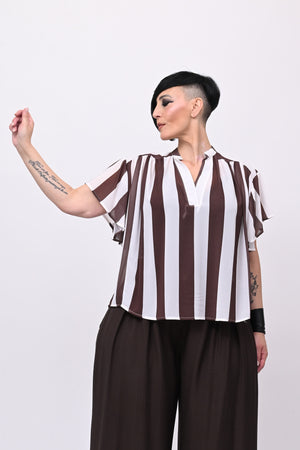 Blusa righe svasata - Moro