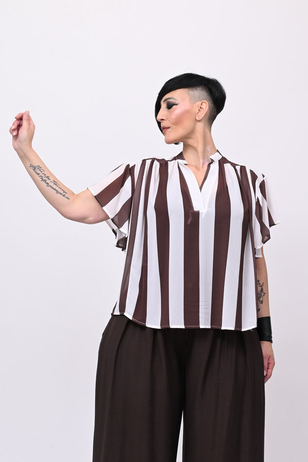 Blusa righe svasata - Moro