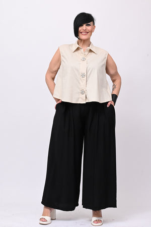 Camicia smanicata strass - Burro