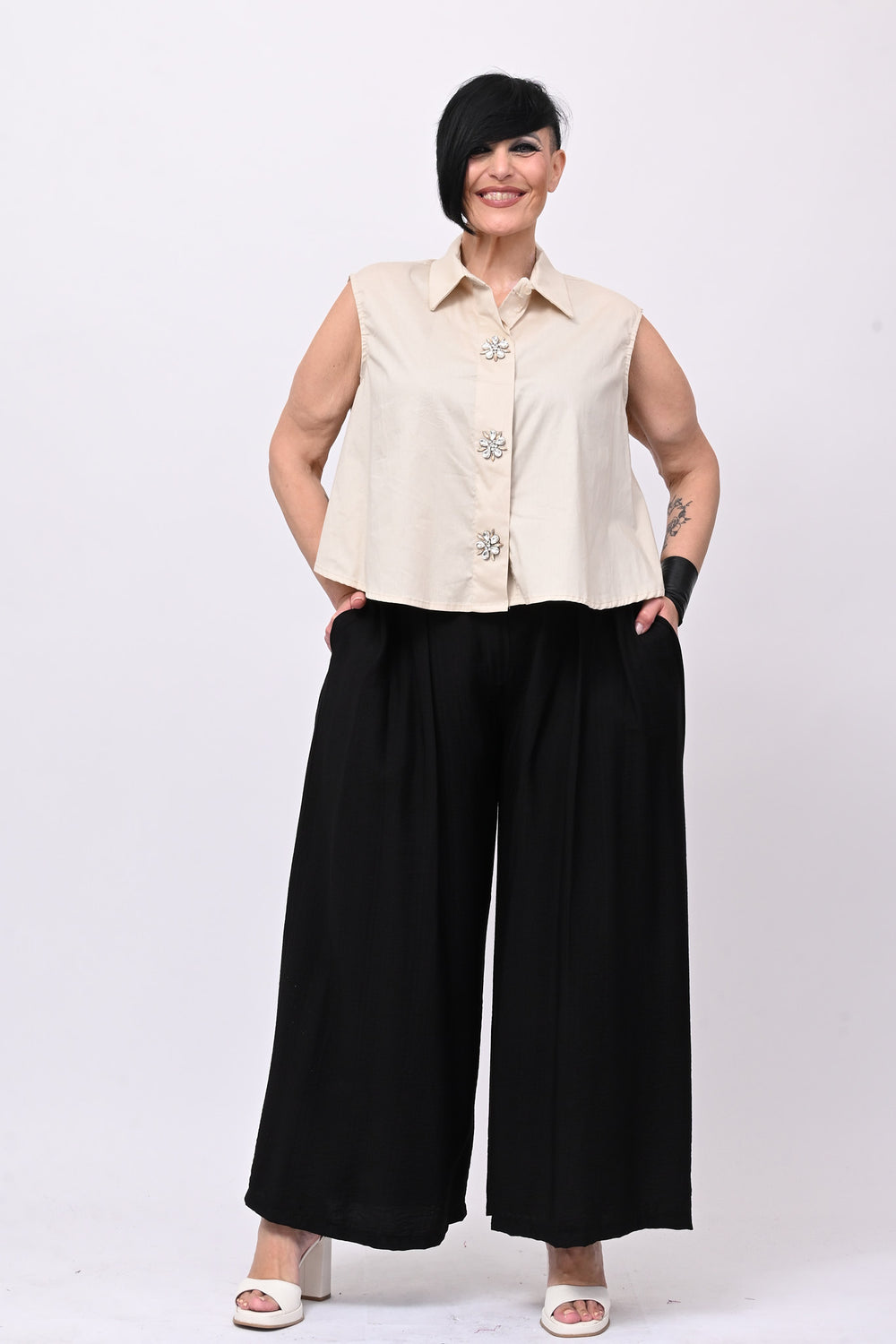Pantalone maxi pieghe - Nero
