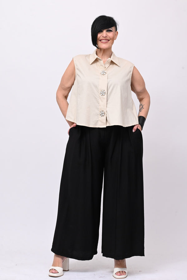 Pantalone maxi pieghe - Nero