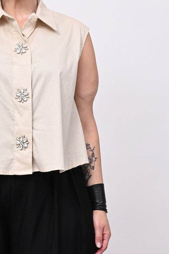 Camicia smanicata strass - Burro