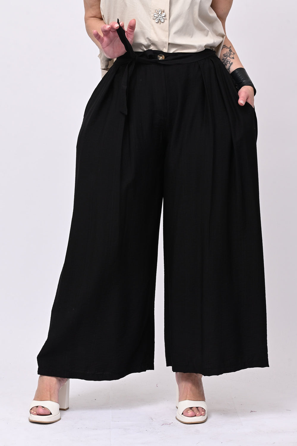 Pantalone maxi pieghe - Nero