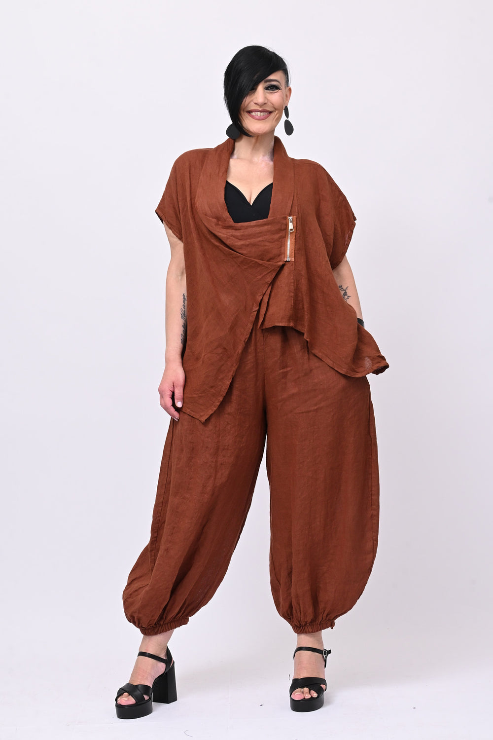 Completo lino giacca zip - Ruggine