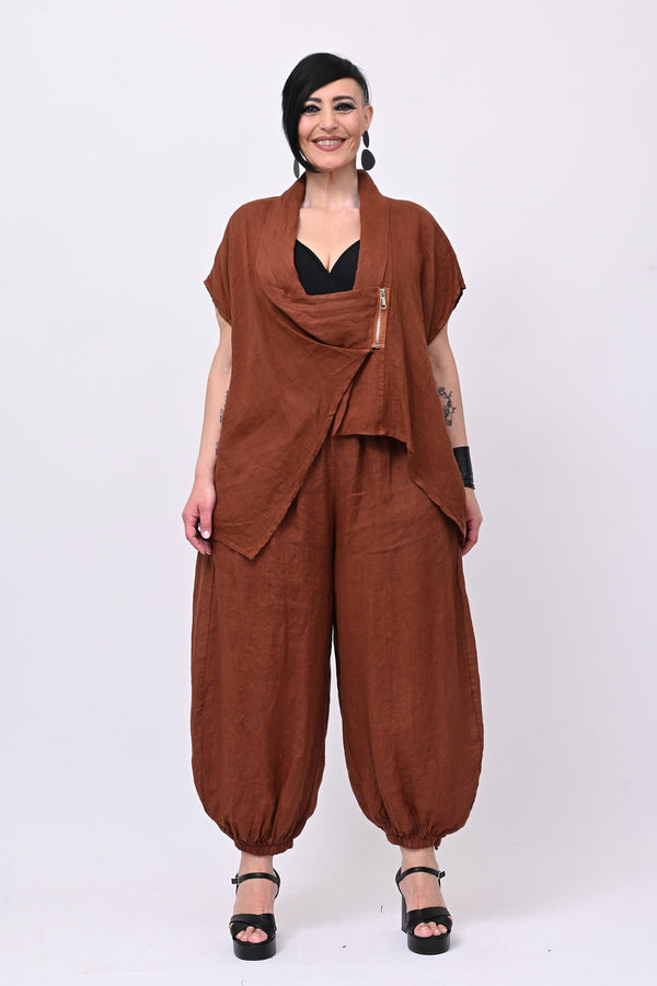 Completo lino giacca zip - Ruggine