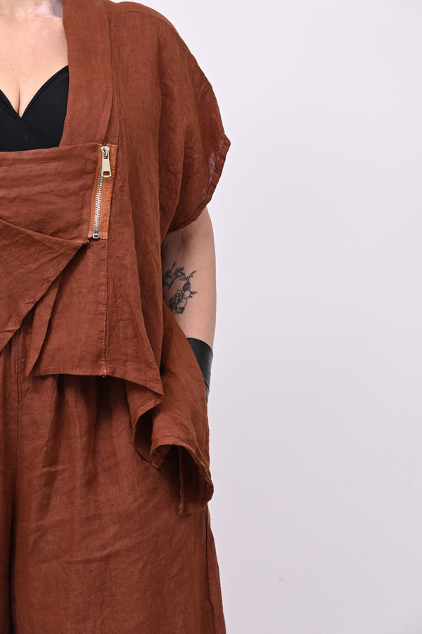 Completo lino giacca zip - Ruggine