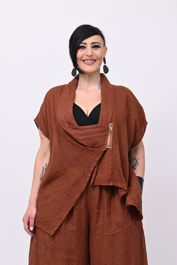 Completo lino giacca zip - Ruggine