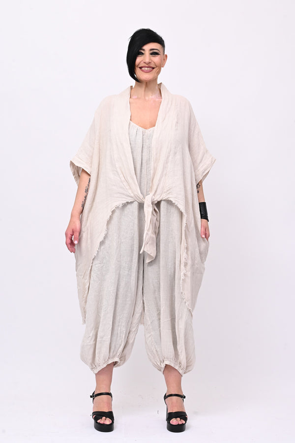 Kimono lino laccio - Burro