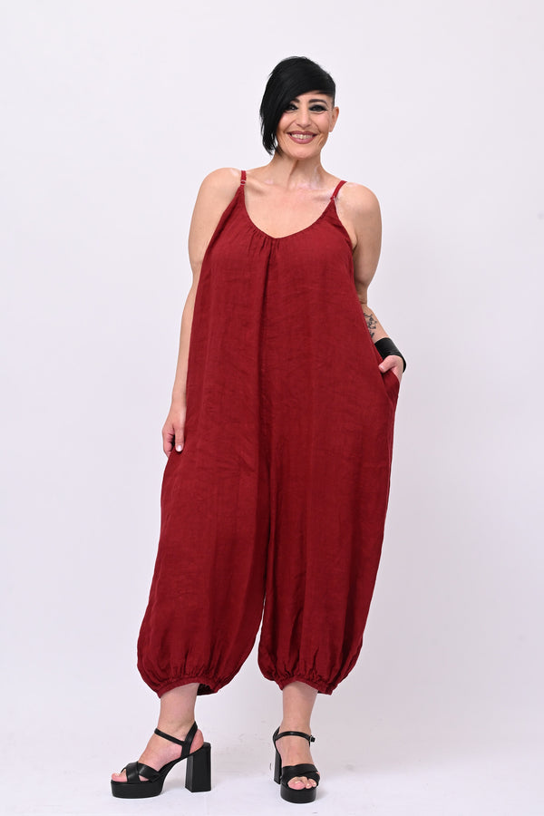 Jumpsuit lino palloncino - Vino